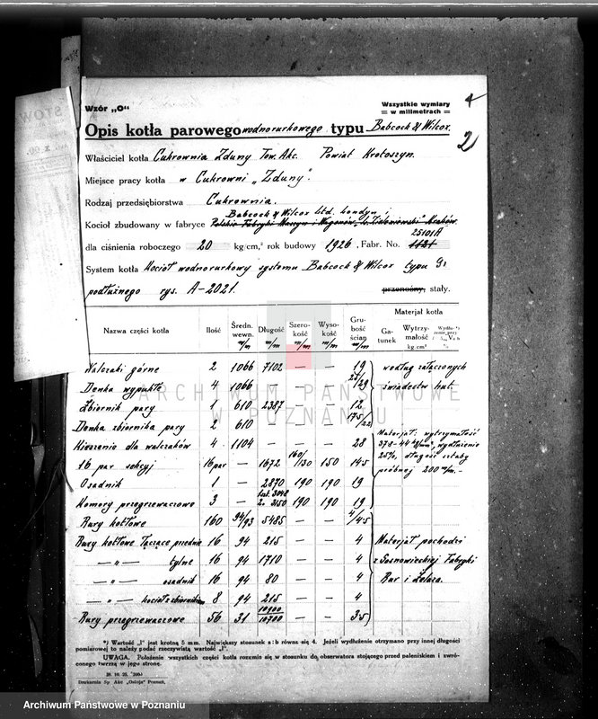Obraz 7 z jednostki "Cukrownia Zduny pow. krotoszyński woj. nr porz. kotła 5924"