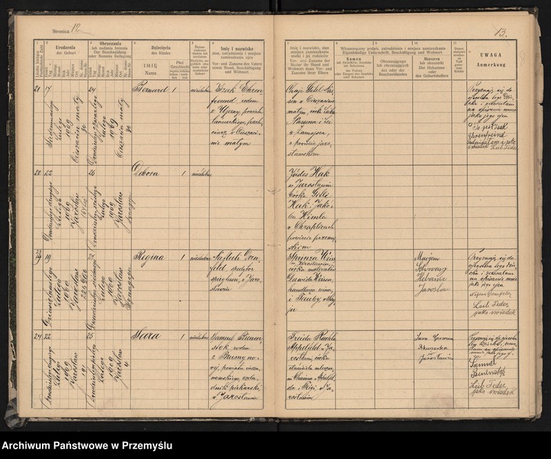 image.from.unit.number "Księga urodzin izr[aelickiego] Urzędu metrykalnego w Jarosławiu 1909"