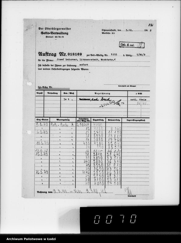 Obraz 16 z jednostki "Lebensmitteleinkauf. Aufträge, [Lieferscheinen und Rechnungen] 18111-18170"