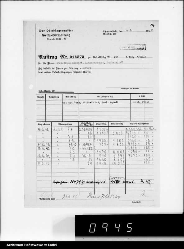 Obraz 20 z jednostki "Aufträge, [Lieferscheinen und Rechnungen] 14571-14649"