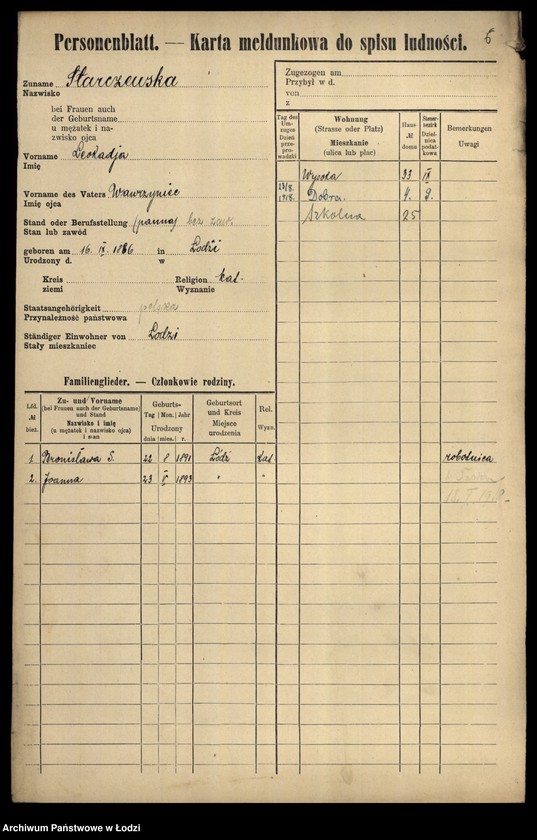 Obraz 8 z jednostki "[Spis ludności Łodzi] Starczewska-Stasiak"