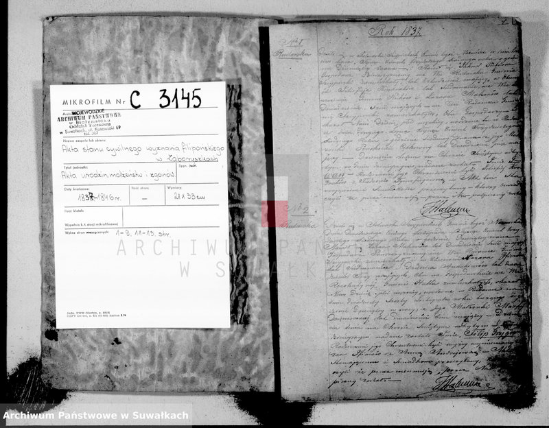 image.from.unit.number "Duplikat Akt Urodzonych, Zmarłych Urzędnika Stanu Cywilnego Wyznania Filipońskiego Parafii Szejpiszki w Okręgu Sejnenskim Gubernii Augustowskiej"