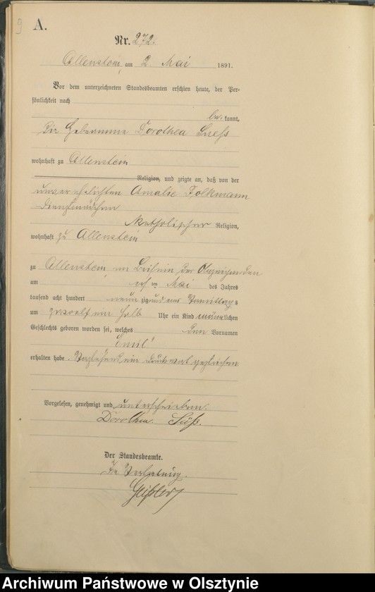 image.from.unit.number "Geburts-Haupt-Register Tom II,Nr 265 - 527"