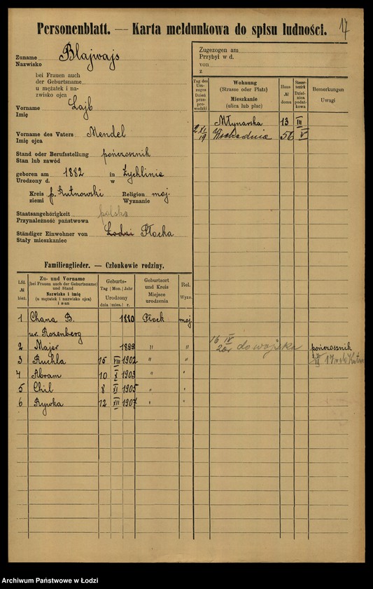 image.from.unit.number "[Spis ludności Łodzi] Blajweiss - Blesiński"