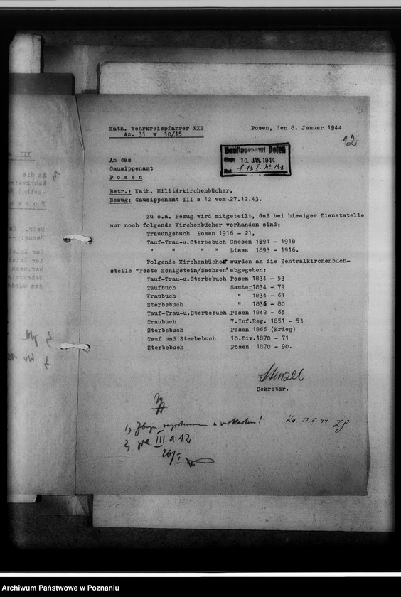 Obraz 20 z jednostki "Militärkirchenbücher [sprawy związane z poszukiwaniem i przejęciem ksiąg kościelnych w garnizonowych kościołach]"