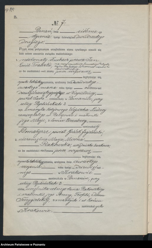 Obraz 16 z jednostki "Księga miejscowa małżeństw tom I [Rejestr główny małżeństw]"