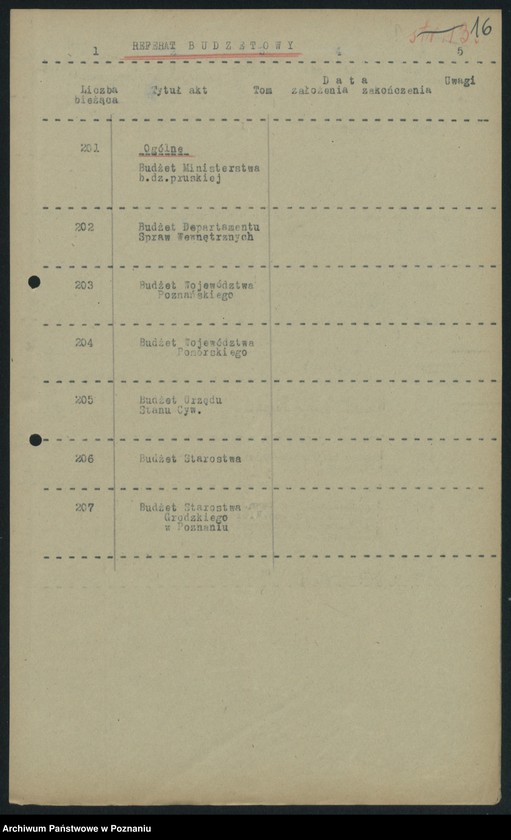 Obraz 18 z jednostki "Wykaz akt Departamentu V [Spraw Wewnętrznych] Ministerstwa B. Dz. Pruskiej w Poznaniu"