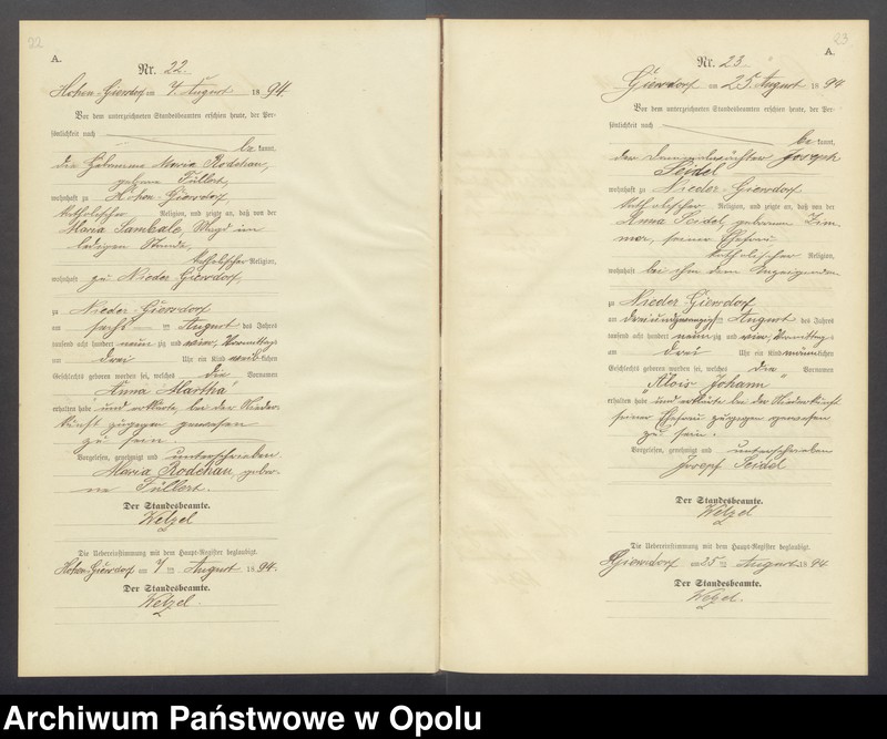 image.from.unit.number "Geburts-Neben-Register Standesamts Hohen-Giersdorf pro 1894"
