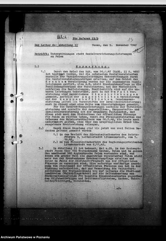 Obraz 20 z jednostki "Unterstützung an Stelle von Sozialversicherung für Polen. Erlass des Reichsarbeitsministeriums vom 26. 8. 1942 "Polenstatut"."