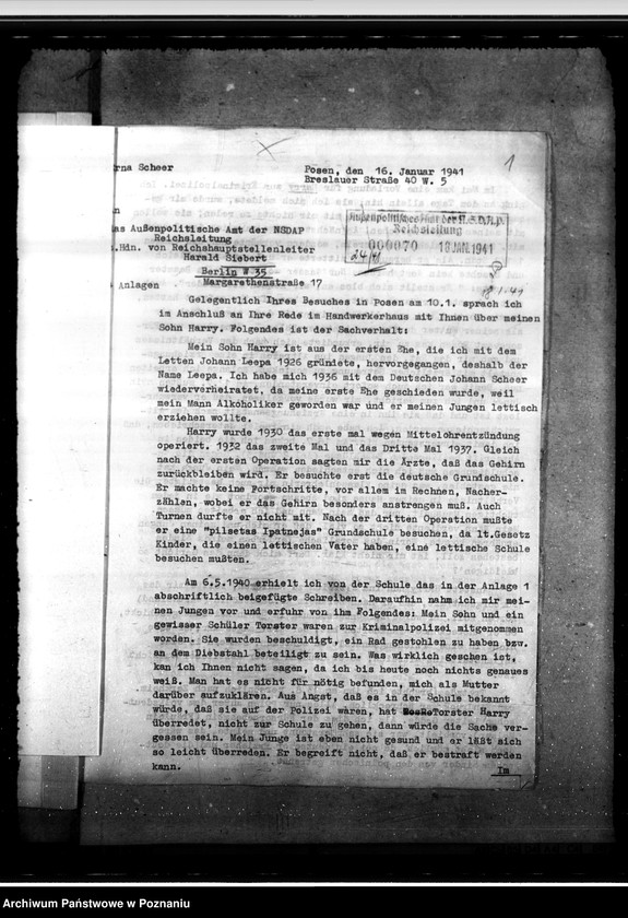 Obraz 5 z jednostki "Überführung des geistig zurückgeblie benen Harry Leepa in eine Heilanstalt im Altreich"