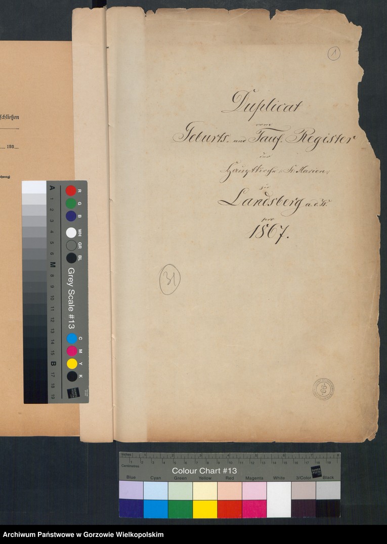 image.from.unit.number "Duplikate der Hauptkirche zu Landsberg an der Warthe (zawiera także księgę zgonów Konkordier Kirchen Gemeinde mit der reformirten und Militair Gemeinde z 1867 r.)"