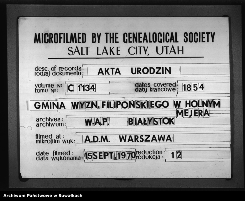 image.from.unit.number "Duplikat Akt Urzędnika Stanu Cywilnego Wyznania Filipońskiego Gminy Hołny Mejerowskie Okręgu tego nazwiska Urodzonych, Zaślubionych i Umarłych z roku 1854"