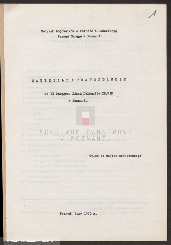 Obraz 6 z jednostki "Materiały sprawozdawcze na Vl Okręgowy Zjazd Delegatów Związku Bojowników o Wolność i Demokrację w Poznaniu."