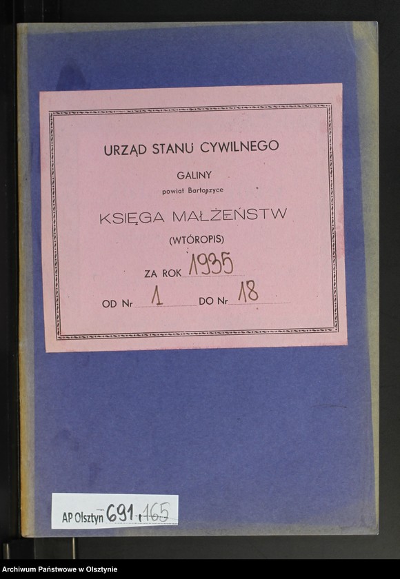 image.from.unit.number "Heirats-Neben-Register Nr 1 - 18 [ Księga małżeństw - wtóropis ]"