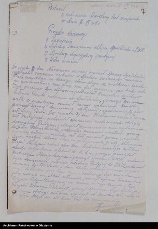 image.from.unit.number "Komitet Miejski Polskiej Parii Robotniczej w Mrągowie: protokoły z posiedzeń, zebrań aktywu miejskiego, sprawozdania. Protokoły z zebrań Kół miejskich PPR miasta Mrągowa: Państwowa Centrala Handlowa, KP PPR Milicji Obywatelskiej, "Odbudowa", Odlewnia Warsztatów Mechanicznych, Państwowa Fabryka Wyrobów Drzewnych, Powiatowy Urząd Bezpieczeństwa Publicznego, Samopomoc Chłopska"