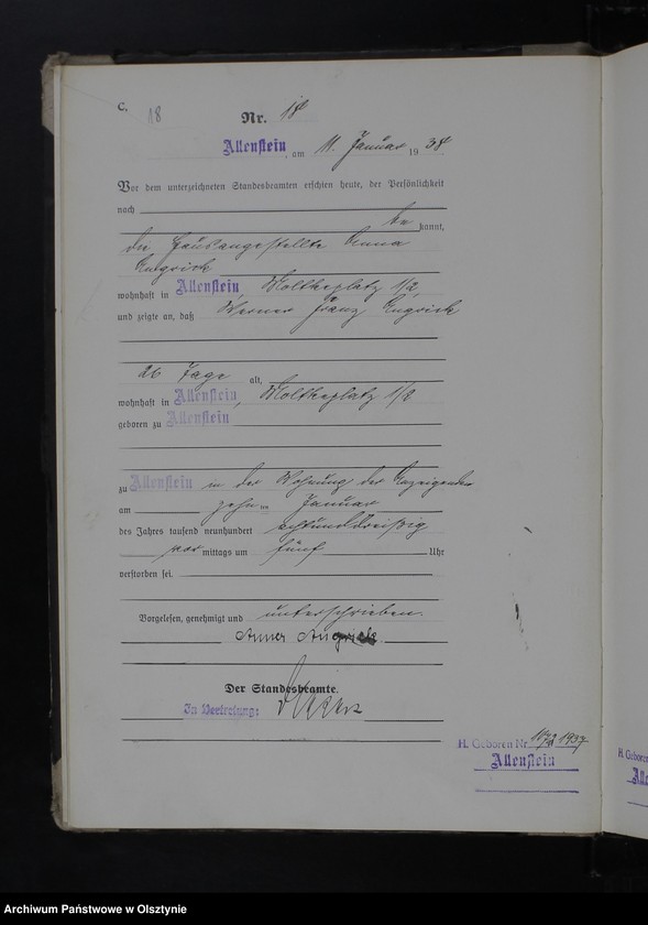 image.from.unit.number "Sterbe-Haupt-Register Tom I, Nr 1-381"