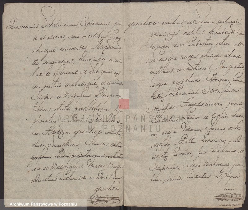 Obraz 4 z jednostki "Rafał Leszczyński, wojewoda łęczycki, starosta generalny Wielkopolski, starosta odolanowski nadaje Kasprowi Gotfrydowi Ditrychowi mieszczaninowi leszczyńskiemu określone bliżej grunta i plac"