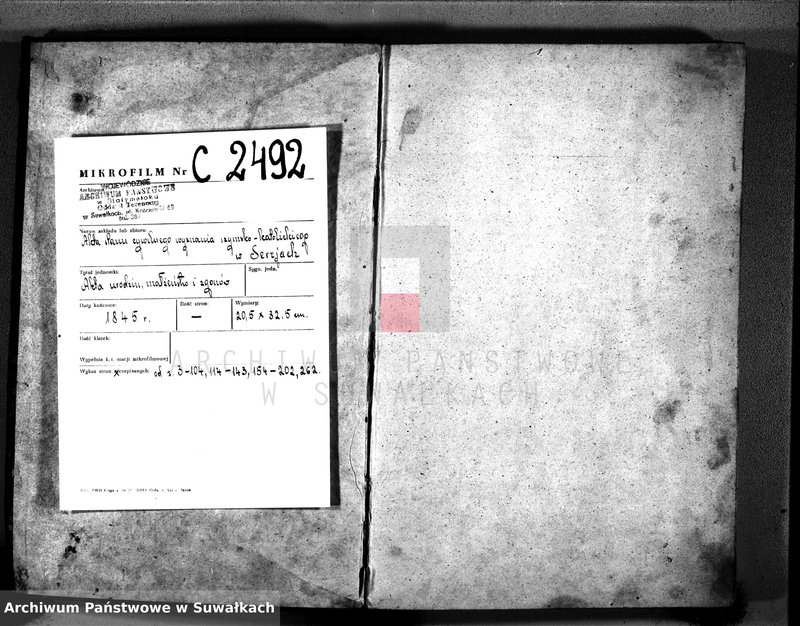 image.from.unit.number "Księga duplikat znajdująca się w trzech oddzielnych tomach to jest urodzonych, zaślubionych i umarłych parafii katolickiej Sereje z roku 1845"
