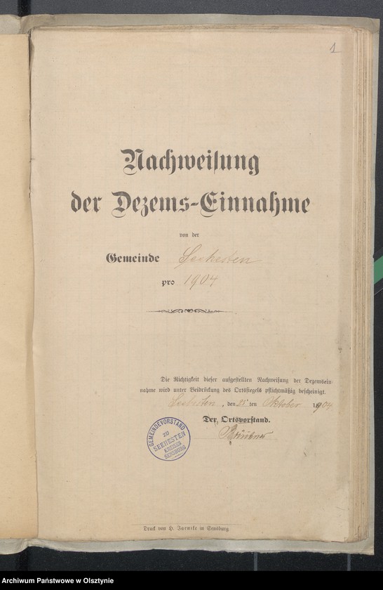 image.from.unit.number "Nachweisungen der Kirchendecems aus dem Kirchspiel Seehesten"