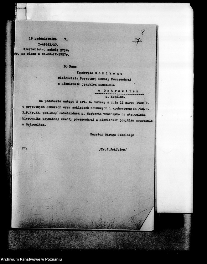 Obraz 11 z jednostki "Prywatna Szkoła Powszechna z niemieckim językiem nauczania- Ostrowite powiat Mogilno"