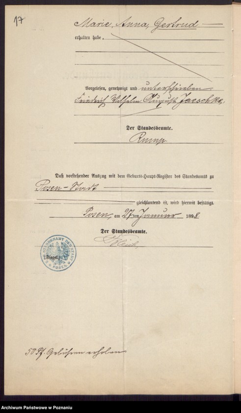 Obraz 19 z jednostki "Die von den Verlobten beigebrachten Urkunden zur Eheschliessung pro 1898"