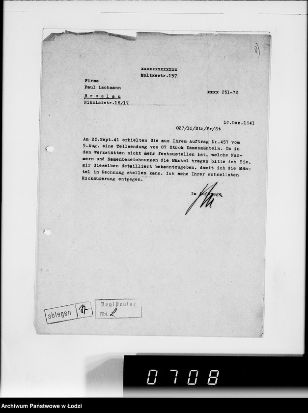 Obraz 13 z jednostki "[Korespondencja z urzędami, instytucjami i firmami] Lit.Lo-Lod."