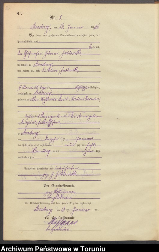 image.from.unit.number "Sterbe-Neben-Register Strasburg , Stadt für das Jahr 1896"