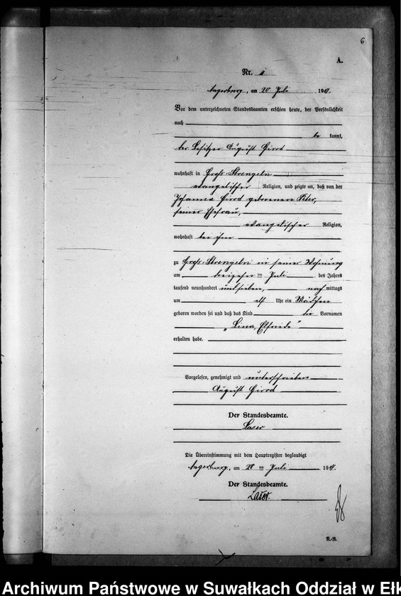 image.from.unit.number "[Geburts-Neben-Register des Preussischen Standes-Amtes Gr. Strengeln Kreis Angerburg]"