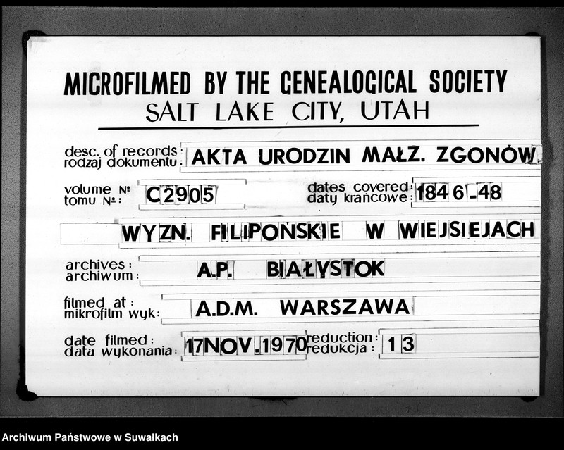 image.from.unit.number "Duplikat Urodzonych, zaślubionych i zmarłych Wyznania Filiponów Okręgu Wiejsieje poczynające w roku 1846, kończące w 1848 roku"