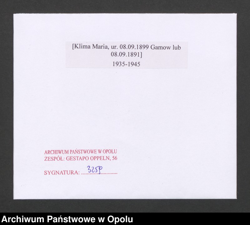 Obraz 2 z jednostki "[Klima Maria, ur. 08.09.1899 Gamow lub 08.09.1891]"