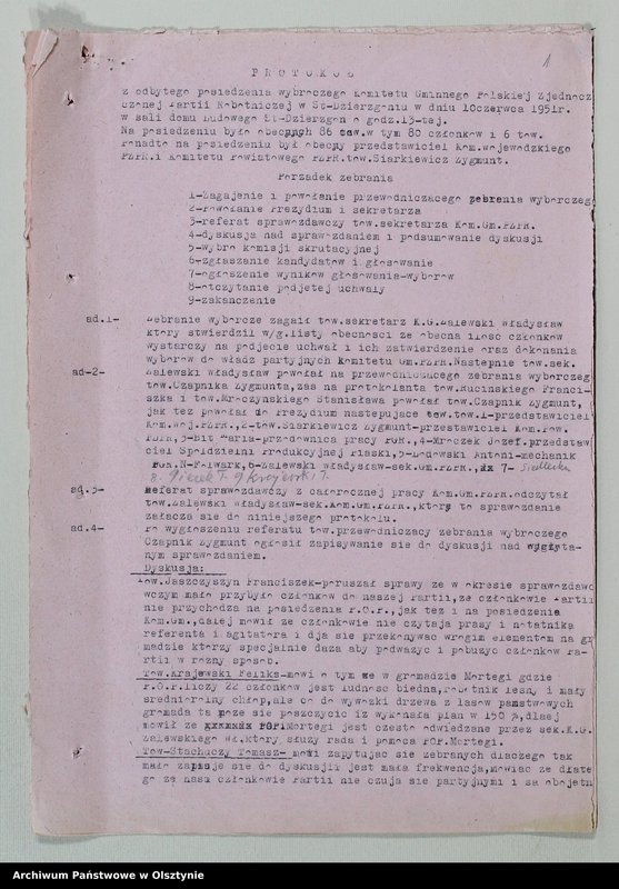 image.from.unit.number "Protokoły zebrań wyborczych /1951/, posiedzeń plenarnych, narad aktywu partyjnego, plany pracy, sprawozdania /1949-1954/ Komitetu Gminnego PZPR"