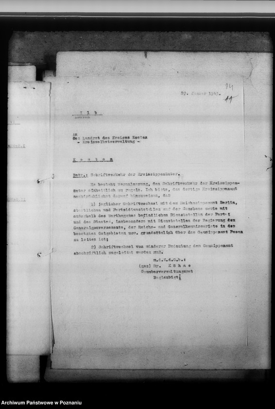 Obraz 17 z jednostki "[Korespondencja w sprawach organizacyjnych, sprawozdanie z działalności Kreissippenamt w Kościanie]"