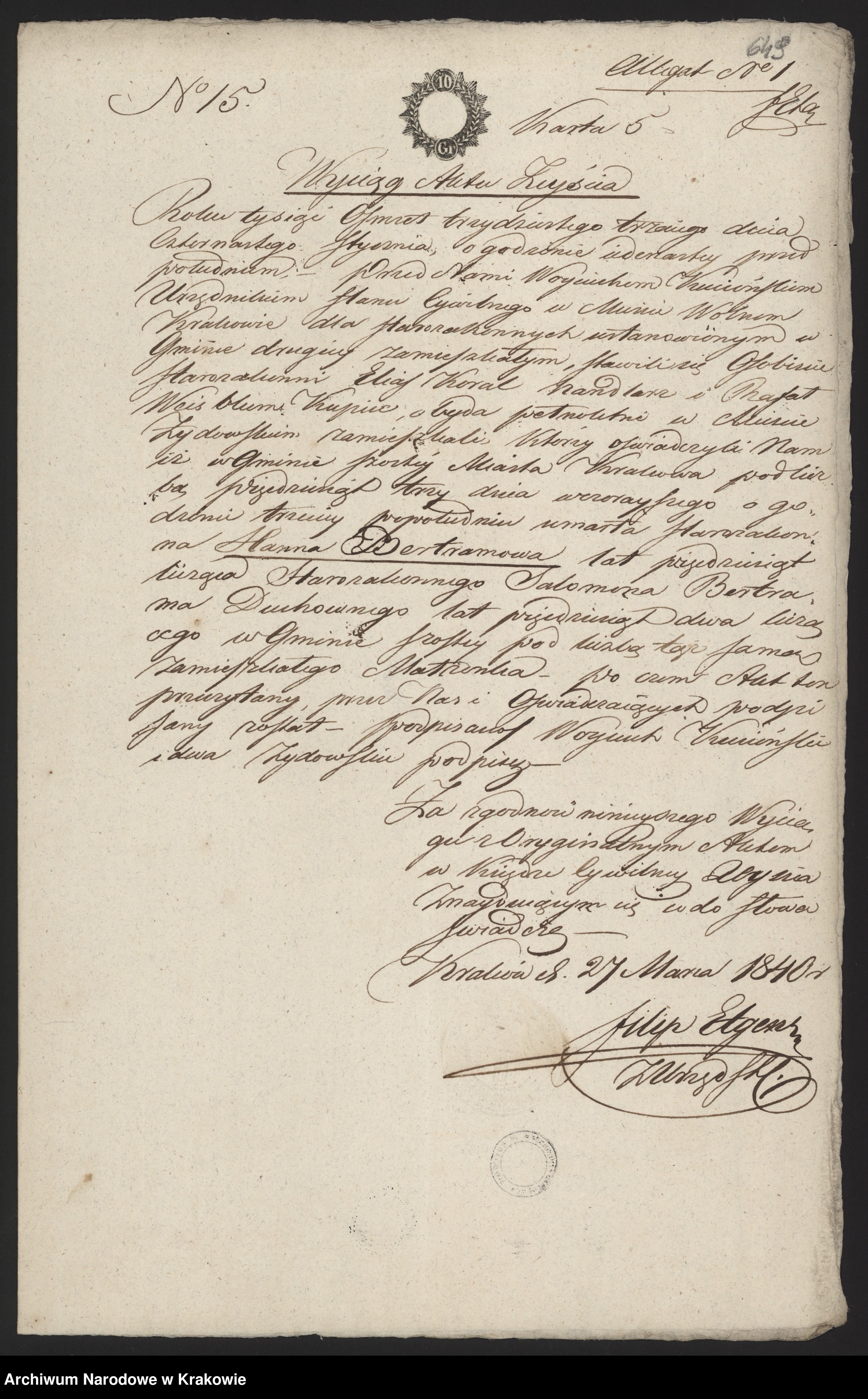 Skan z jednostki: [Alegata do akt małżeństw z 1840 r.]