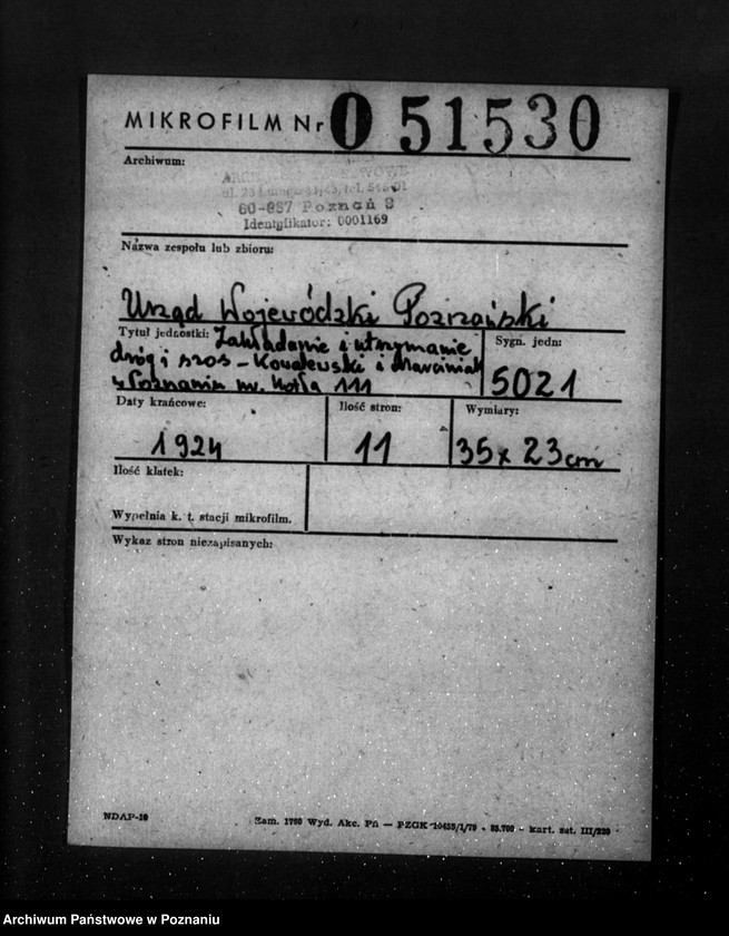 Obraz 2 z jednostki "Zakładanie i utrzymanie dróg i szos Kowalewski i Marciniak w Poznaniu nr woj. kotła 1111"