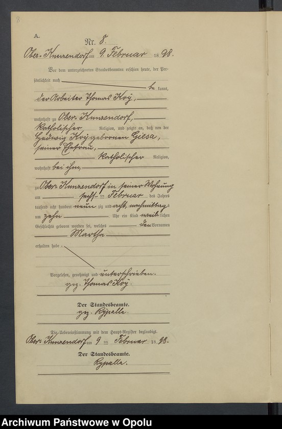 Obraz 12 z jednostki "Geburts-Neben-Register Standesamts Kunzendorf pro 1898"
