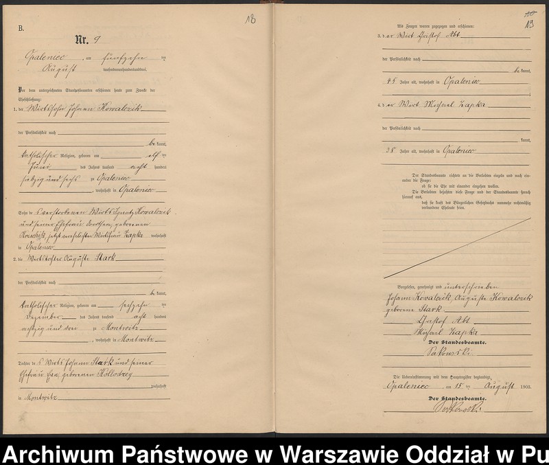 Obraz 13 z jednostki "Księga małżeństw parafii ewangelicko-augsburskiej w Opaleńcu"