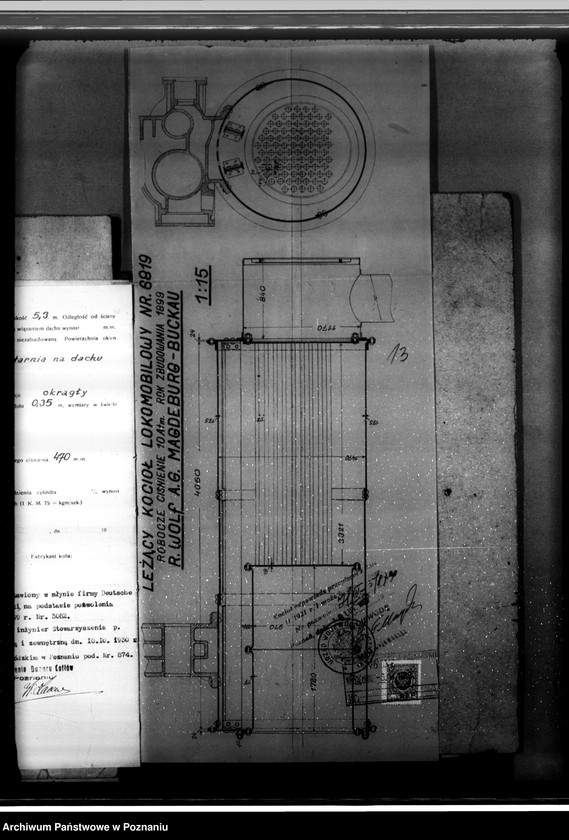 Obraz 17 z jednostki "Tartak w Czarnkowie Ignacego Klessy nr kotła fabr. 6819 nr kotła woj. 874"