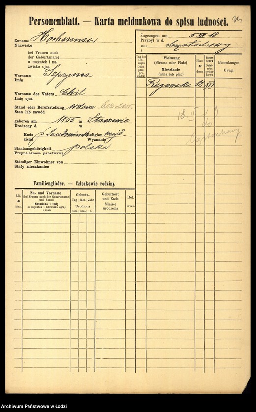 Obraz 16 z jednostki "[Spis ludności Łodzi] Hocherman - Hoferman"
