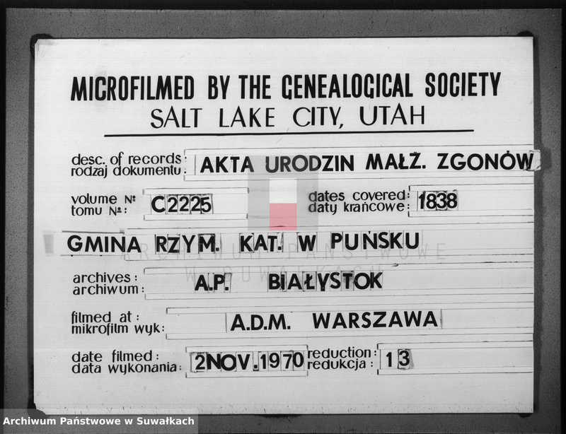 image.from.unit.number "Duplikat urodzonych, umarłych, zaślubionych w parafii puńskiey na rok 1838"