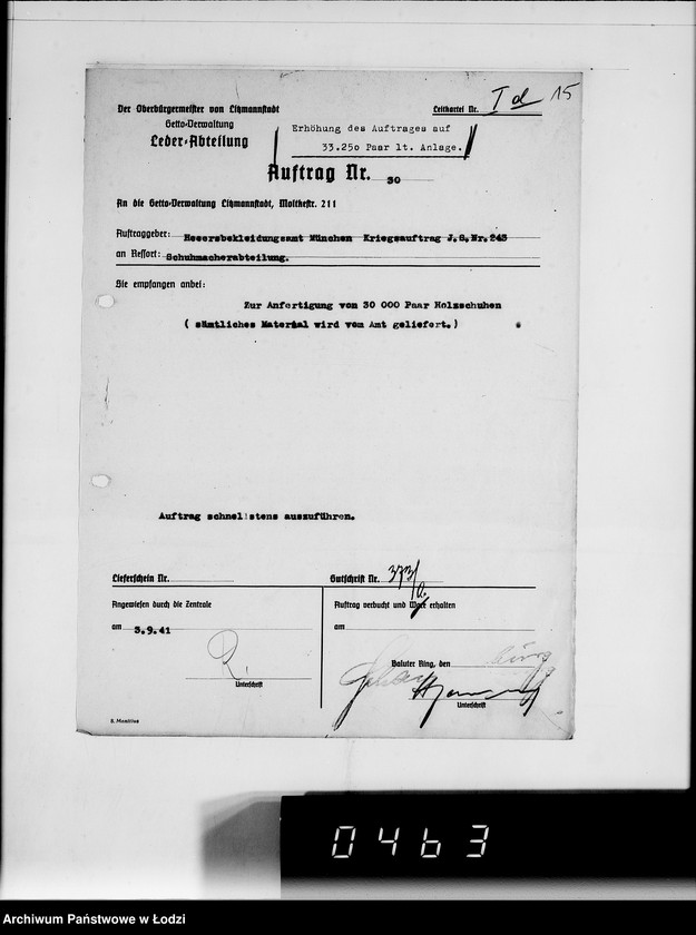 Obraz 19 z jednostki "Kriegsauftrag J.S.243 Holzschuhe [dla Heeresbekleidungsamt München] 85"