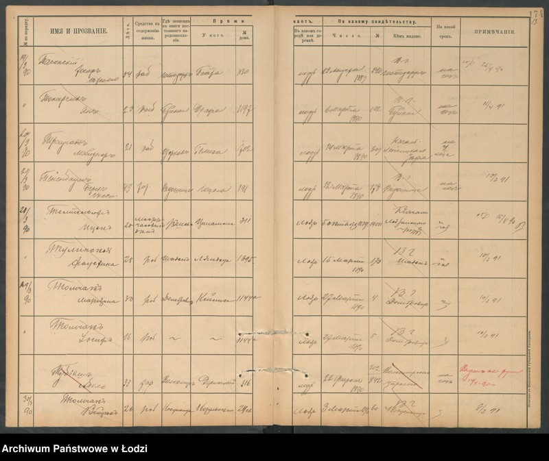 Obraz 15 z jednostki "[Księga ludności niestałej m. Łodzi lit. T]"