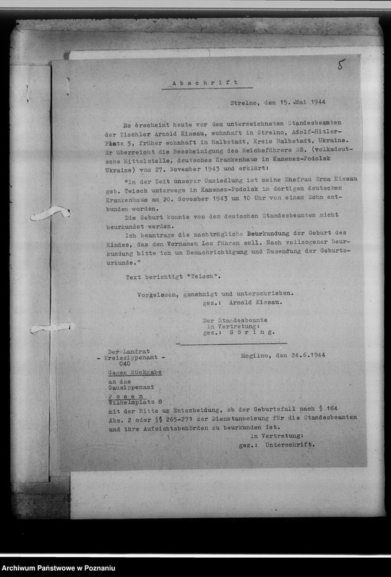 Obraz 10 z jednostki "Bevölkerungspolitische Angelegenheiten [korespondencja, odpisy aktów stanu cywilnego]"