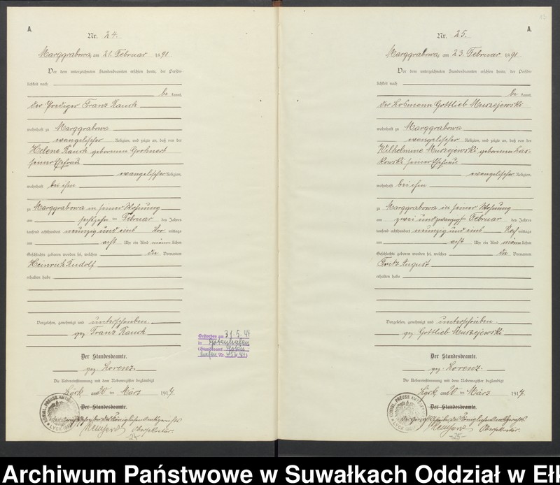 image.from.unit.number "A1.Geburts-Register [Haupt-Register] Standesamt Stadtgemeinde Marggrabowa No.1 bis 144"