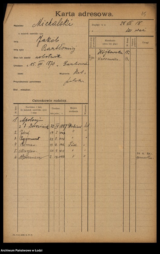 Obraz 17 z jednostki "[Spis ludności Łodzi] Michalski - Michałowicz"
