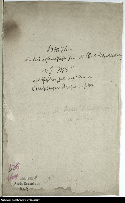 image.from.unit.number "[Odpisy dokumentu Krzyżackiego dla miasta Nowego z roku 1350 i korespondencja z Archiwum w Królewcu z 1641 r.]"