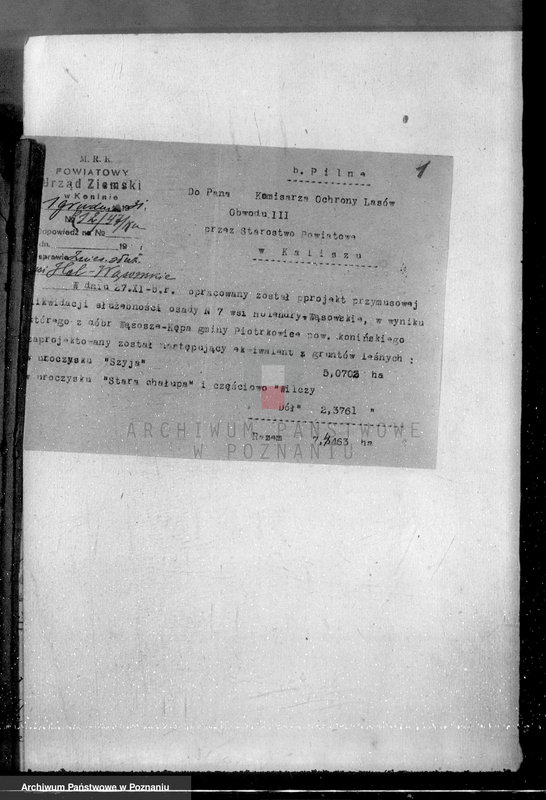 Obraz 6 z jednostki "Sprawa przymusowej likwidacji służebności osady nr 7 Holendry Wąsowskie w lasach majątku Wąsosze /powiat koniński/ oraz nieprawnego wyrębu"