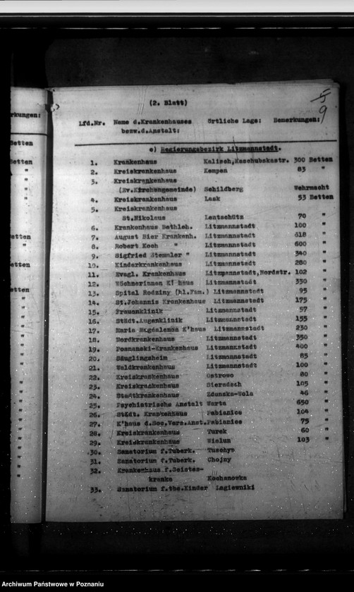 Obraz 13 z jednostki "Verzeichnis der Krankenhäuser, Heil- und Pflegeanstalten im Reichsgau Wartheland"