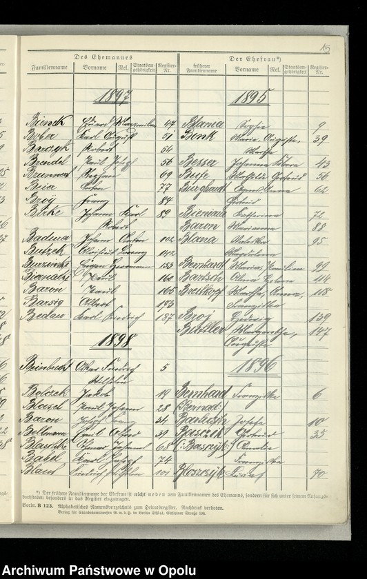 Obraz 18 z jednostki "[Skorowidz alfabetyczny do ksiag małżeństw USC Opole za lata 1881-1897]"