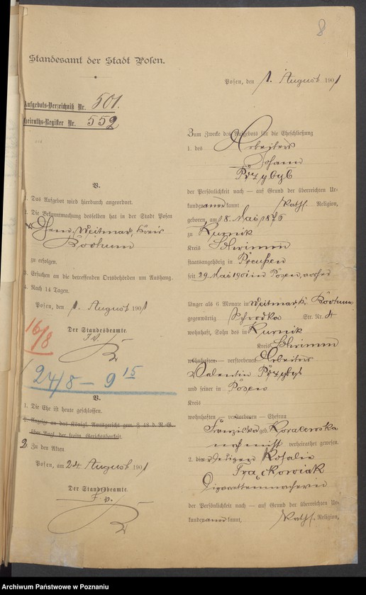 Obraz 10 z jednostki "Die von den Verlobten beigebrachten Urkunden zur Eheschliessung pro 1901. Vol XII"