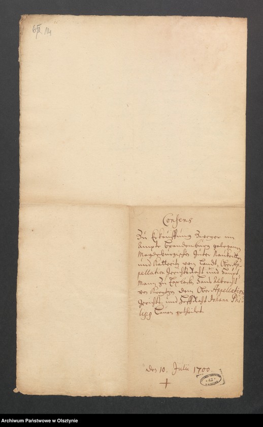 image.from.unit.number "Naukritten und Gatteritz, H. [Haupt] A. [Amt] Brandenburg [Pokarmin]. Acta den Consens zum Verkaufe durch den Ober=Appelations=Gerichts=Rath u Hauptamtmann zu Taplacken, Hans Albrecht v. [von] Kreytzen an den Ober=Appellationsgerichts=Rath Joh. [Johann] Philipp Lau"